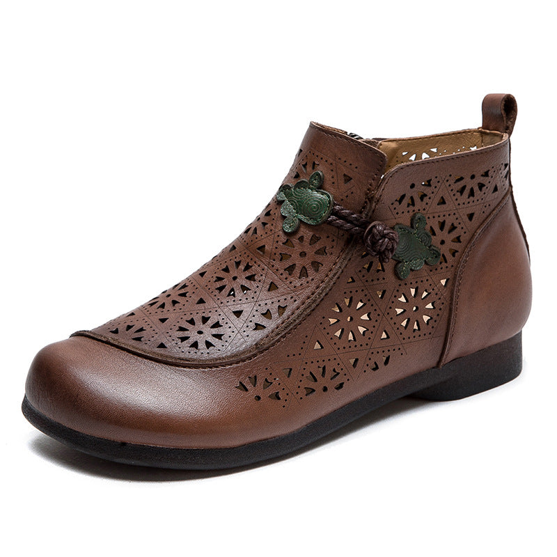 Women Retro Minimalist Hollow Leather Flat Ankle Boots-RAIIFY