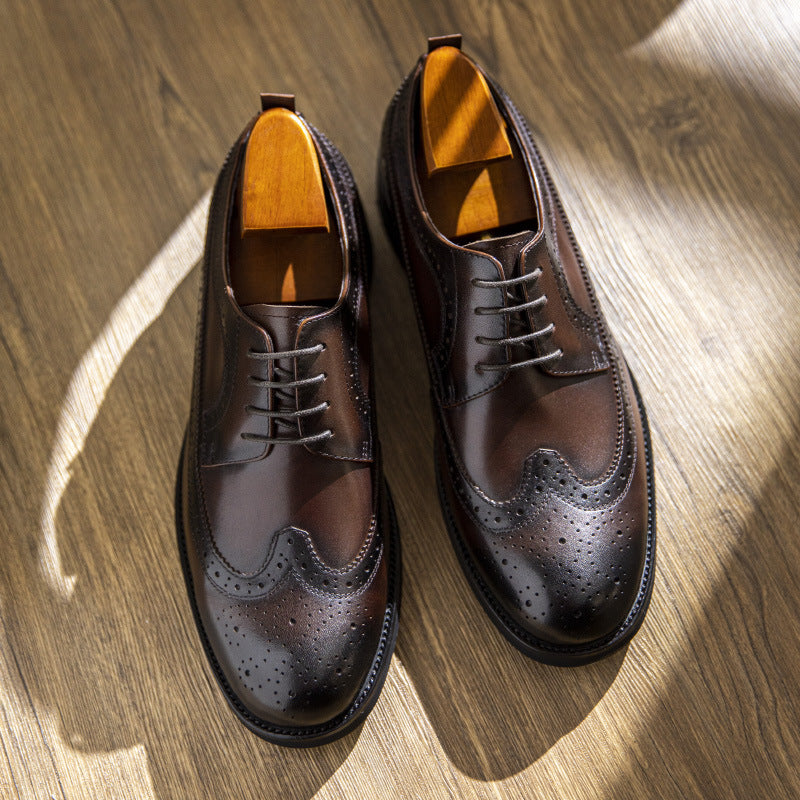 Men Classic Embossing Patchwork Cowhide Oxford Shoes-RAIIFY