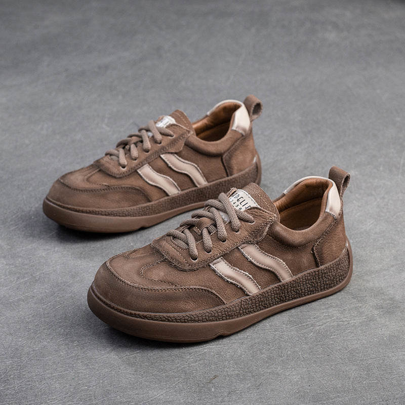 Women Retro Patchwork Leather Comfort Flat Casual Shoes-RAIIFY