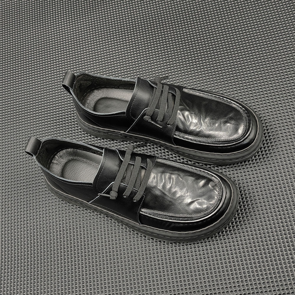 Men Minimalist Solid Leather Flat Casual Shoes-RAIIFY