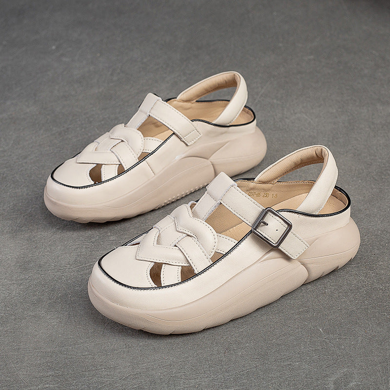 Women Summer Plaited Leather Thick Soled Sandals-RAIIFY