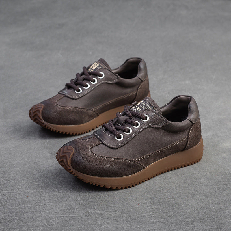 Women Retro Leather Patchwork Comfort Casual Shoes-RAIIFY