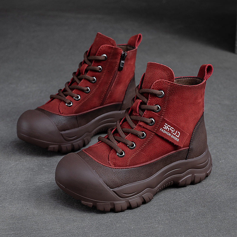 Women Retro Leather Furred Warm Boots-RAIIFY