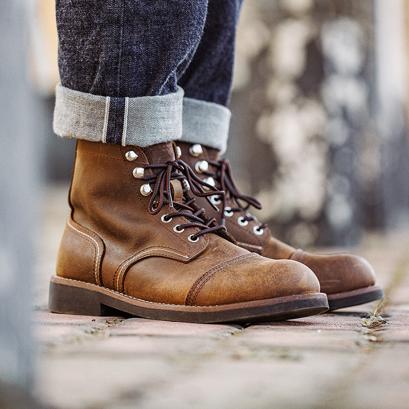 Men Classic Retro Cowhide Leather Combat Boots-RAIIFY