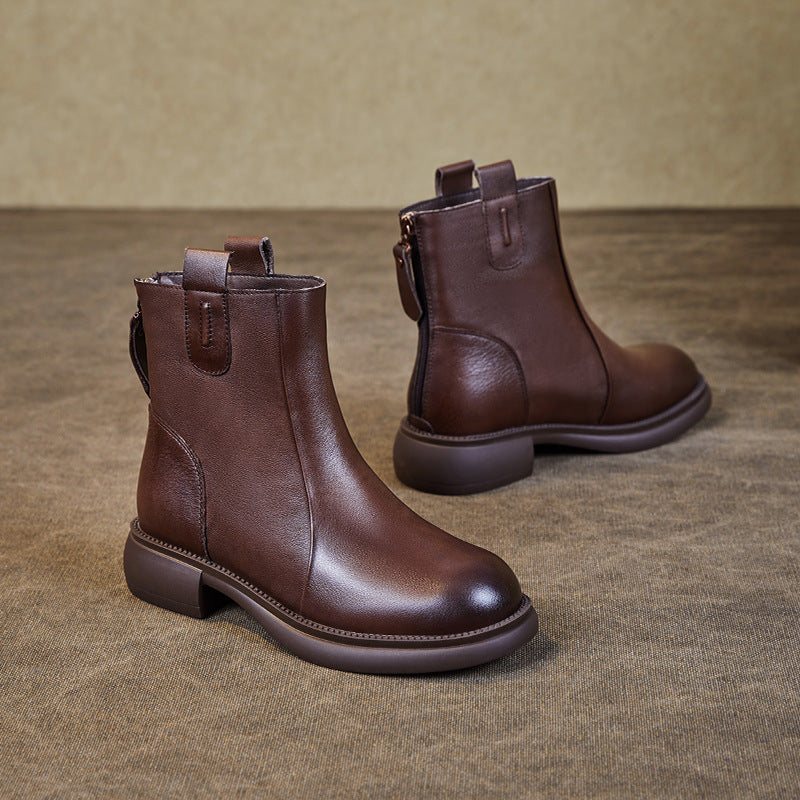 Women Retro Minimalist Soft Leather Casual Boots-RAIIFY