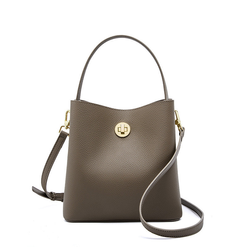 Women Soft Cowhide Minimalist Fashion Bucket Shoulder Bag-RAIIFY