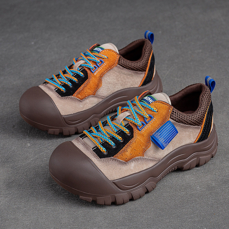 Women Color Matching Leather Thick Soled Casual Shoes-RAIIFY