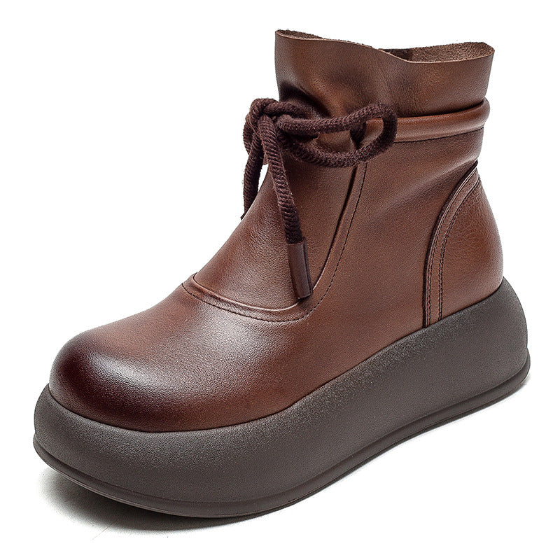 Women Retro Minimalist Casual Leather Platform Boots-RAIIFY
