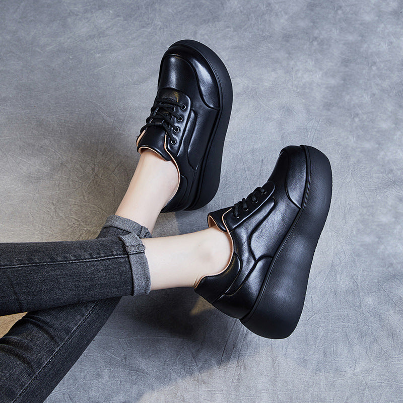 Women Minimalist Retro Leather Platform Casual Shoes-RAIIFY