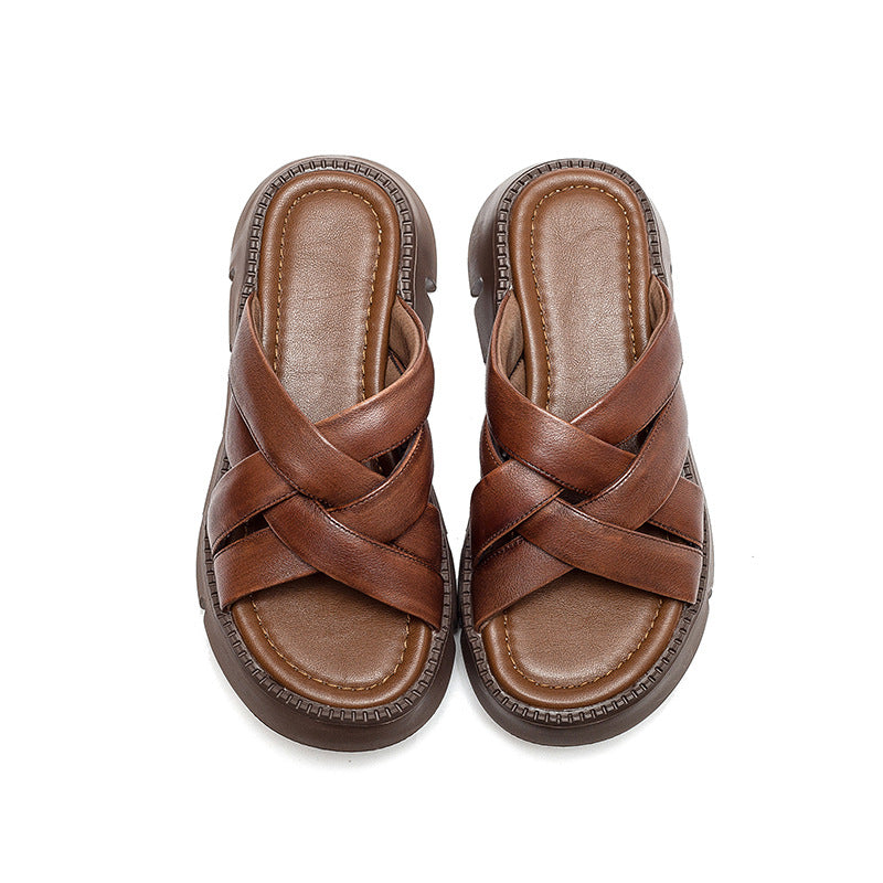Women Handcraft Leather Summer Casual Sandals Slides-RAIIFY