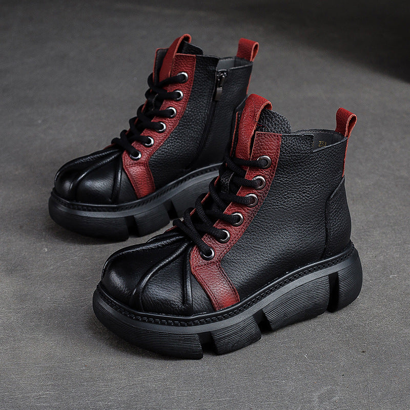 Women Retro Patchwork Leather Casual Ankle Boots-RAIIFY