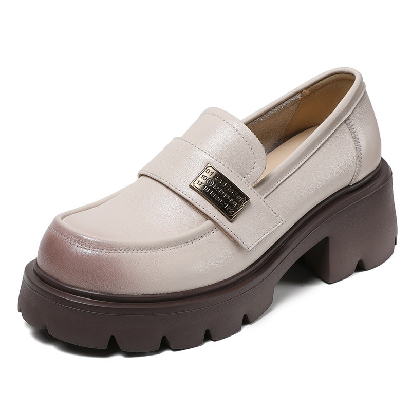 Women Retro Leather Chunky Platform Casual Loafers-RAIIFY