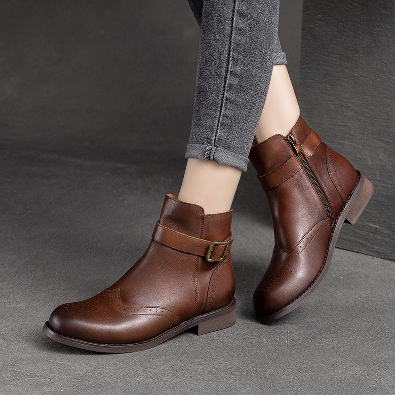 Women Classic Patchwork Leather Flat Boots-RAIIFY