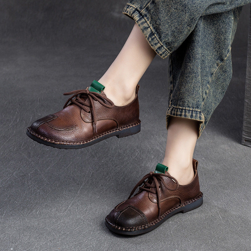 Women Retro Soft Leather Flat Casual Shoes-RAIIFY