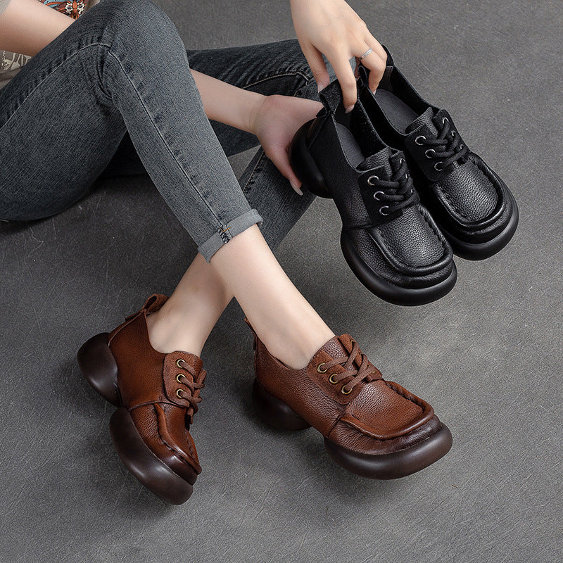 Women Retro Soft Leather Thick Soled Casual Shoes-RAIIFY