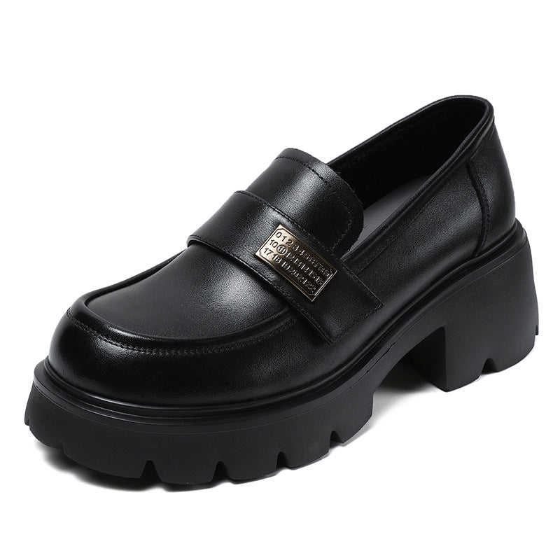 Women Retro Leather Chunky Platform Casual Loafers-RAIIFY