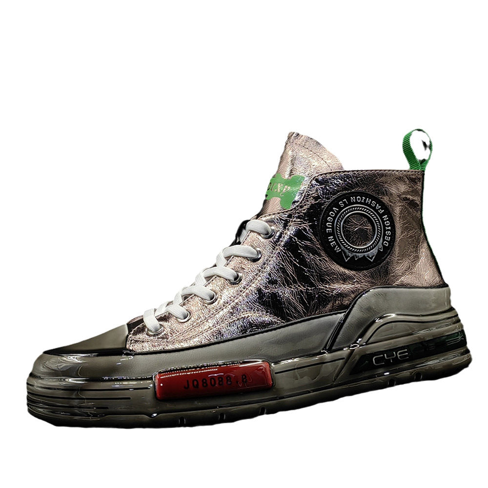Men Fashion Glossy Leather Ankle Sneakers-RAIIFY