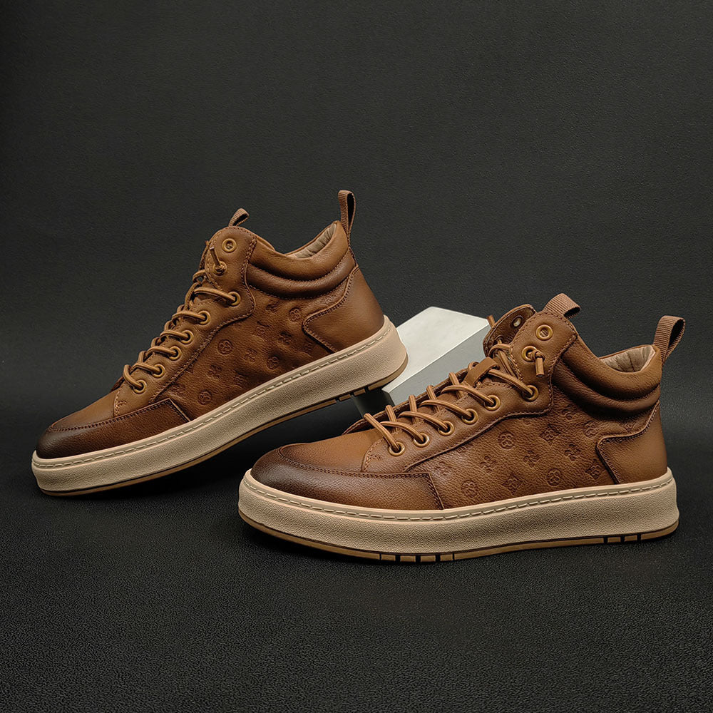 Men Retro Figured Leather Flat Casual Shoes-RAIIFY