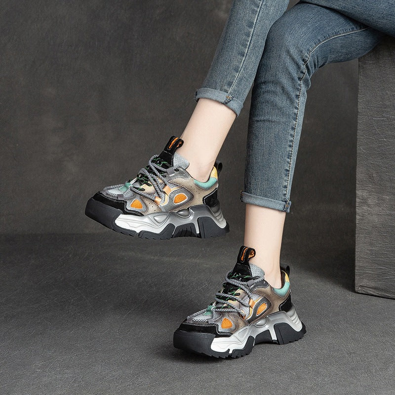 Women Retro Patchwork Breathable Platform Dad Sneakers-RAIIFY