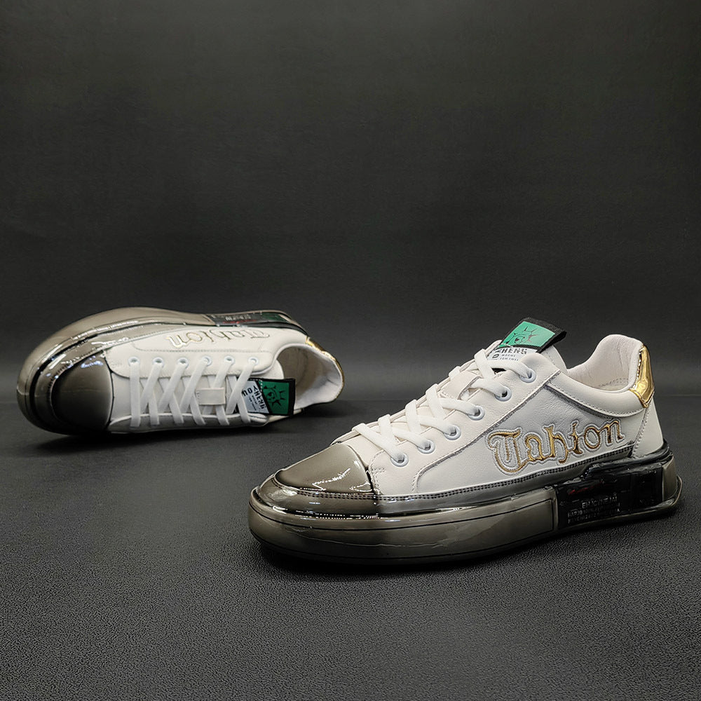 Men Fashion Glossy Soft Leather Casual Sneakers-RAIIFY