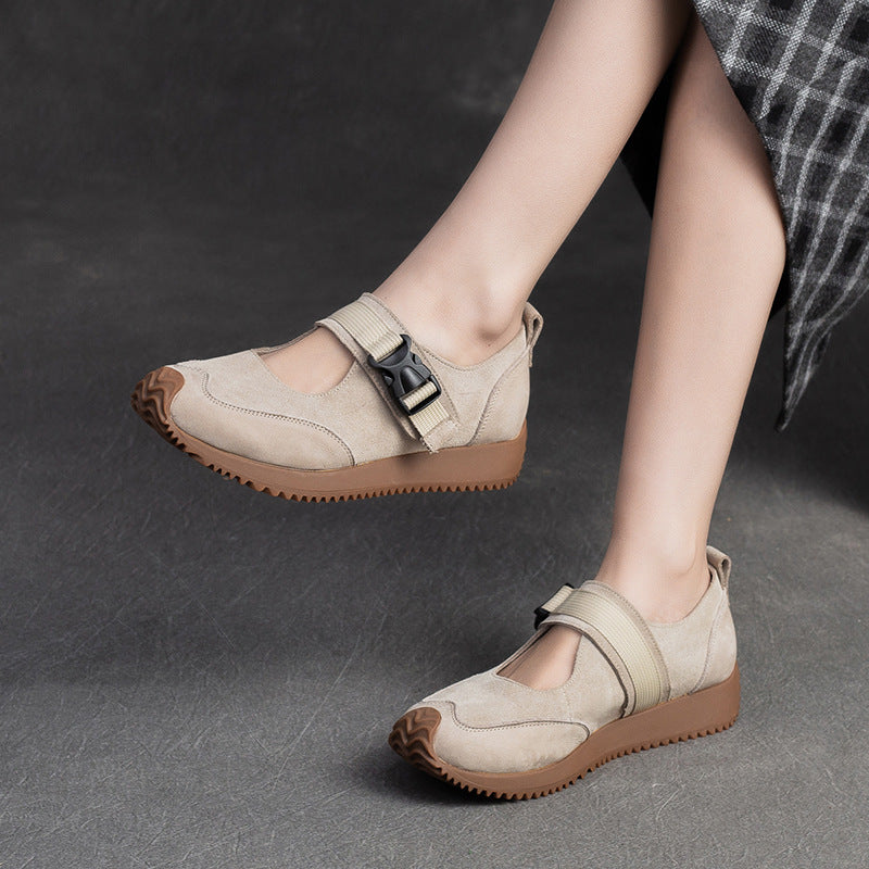 Women Retro Patchwork Leather Flat Casual Shoes-RAIIFY