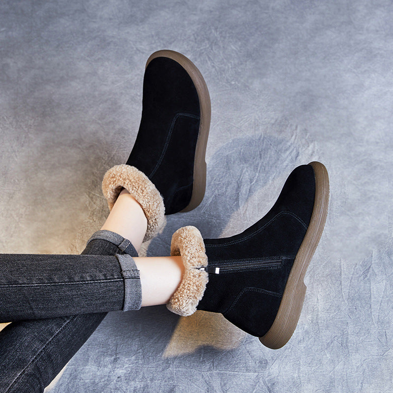 Women Minimalist Suede Flat Ankle Snow Boots-RAIIFY