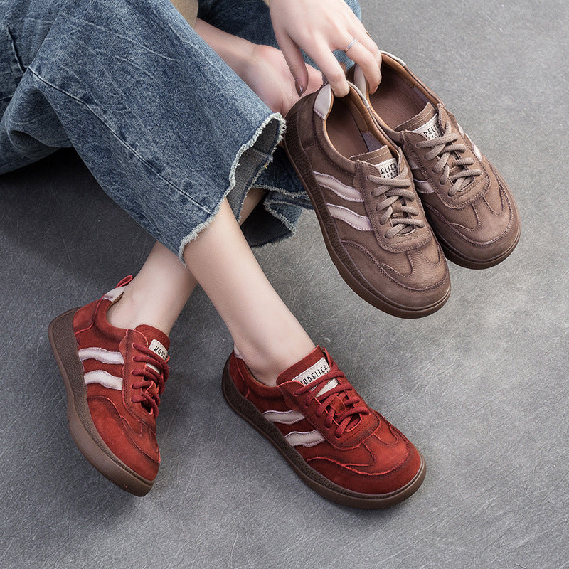 Women Retro Patchwork Leather Comfort Flat Casual Shoes-RAIIFY