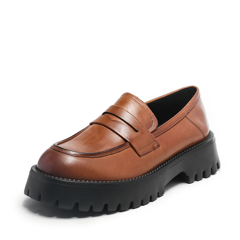 Women Retro Minimalist Thick Soled Leather Loafers-RAIIFY