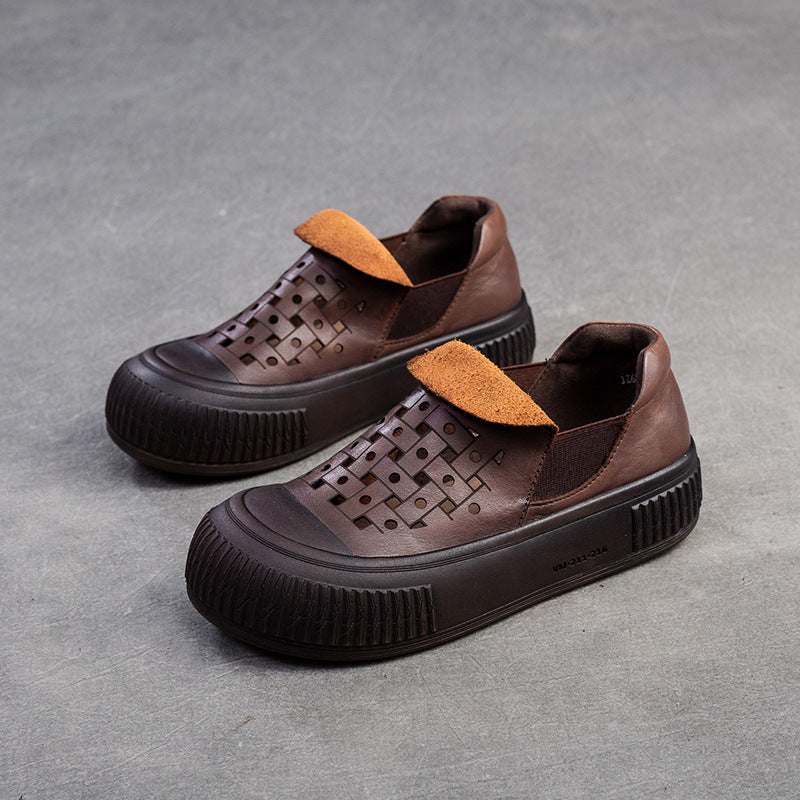 Women Minimalist Breathable Leather Flat Casual Shoes-RAIIFY