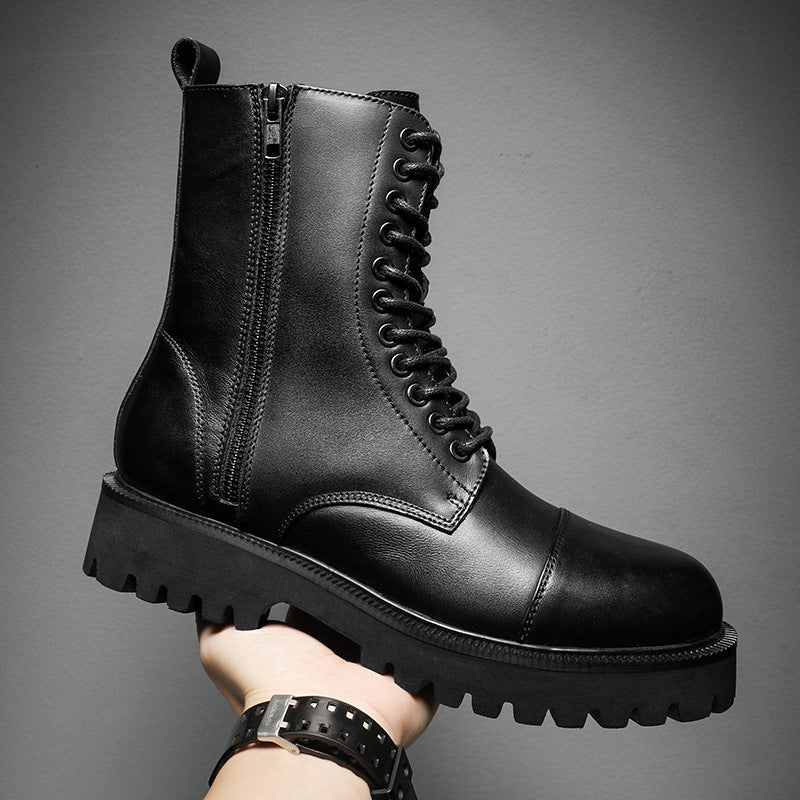 Men Leather Lightweight Hiking Black Boots-RAIIFY