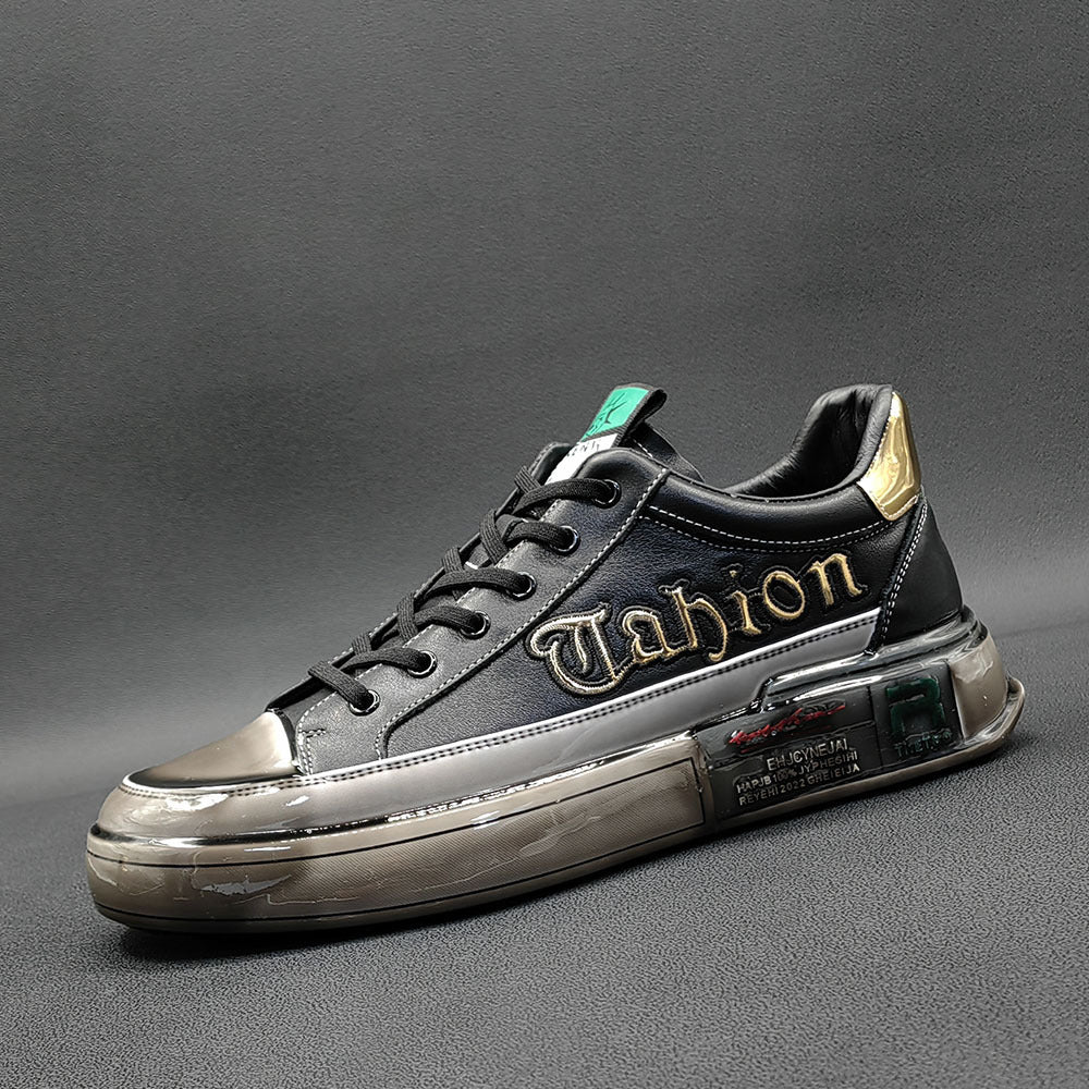 Men Fashion Glossy Soft Leather Casual Sneakers-RAIIFY