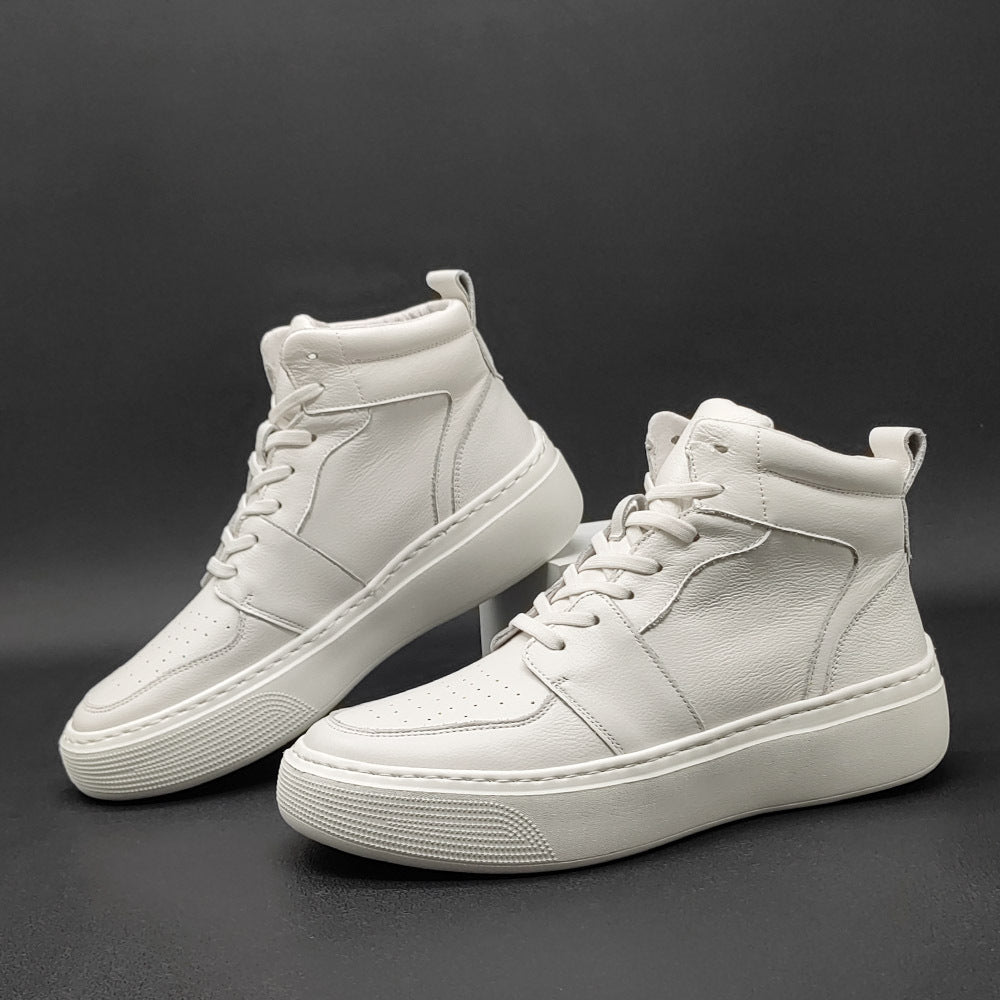 Men Cowhide Casual White Ankle Sneakers-RAIIFY