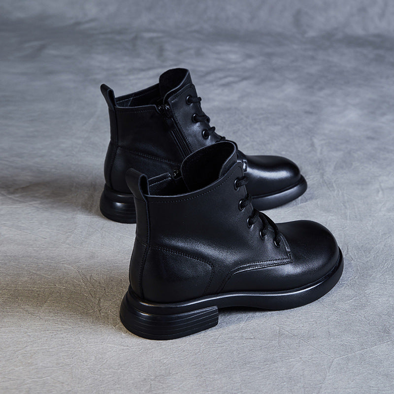 Women Classic Minimalist Soft Leather Flat Ankle Boots-RAIIFY