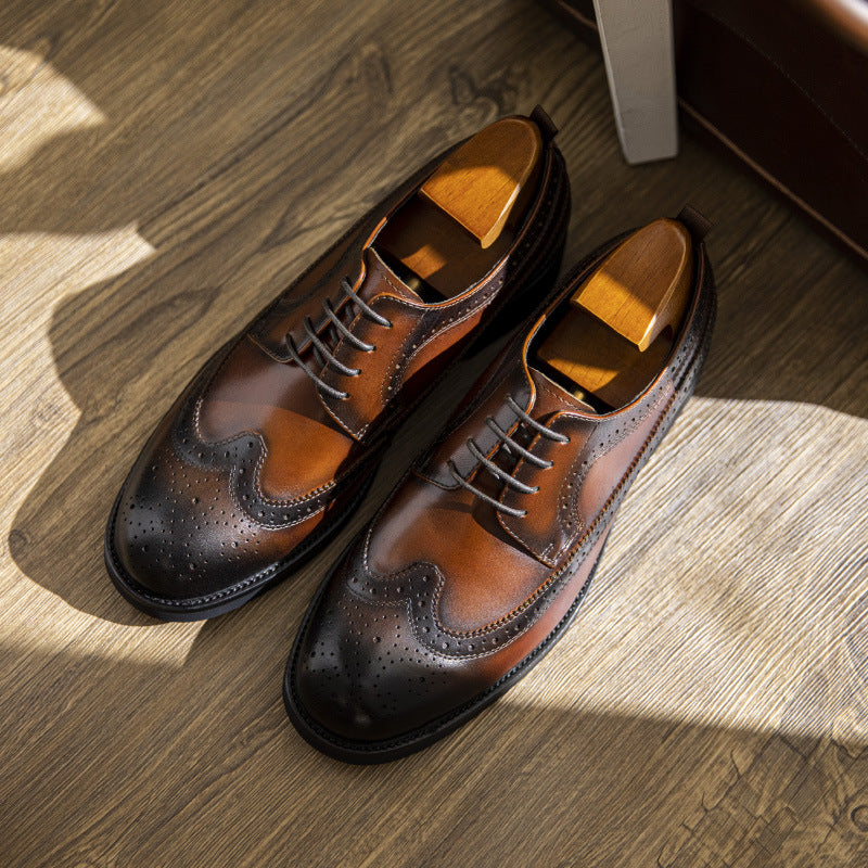 Men Classic Embossing Patchwork Cowhide Oxford Shoes-RAIIFY