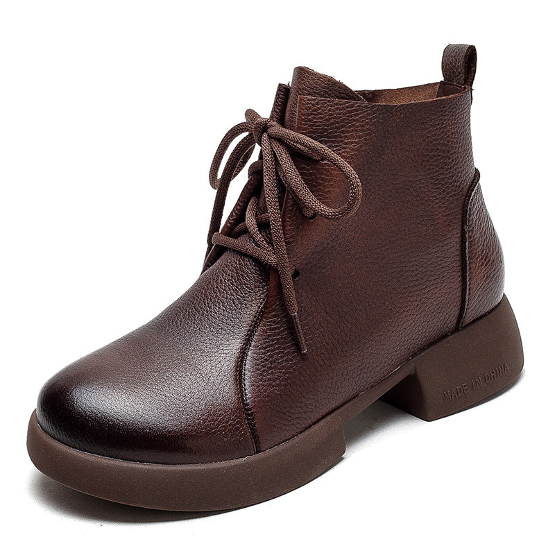 Women Minimalist Retro Leather Casual Ankle Boots-RAIIFY