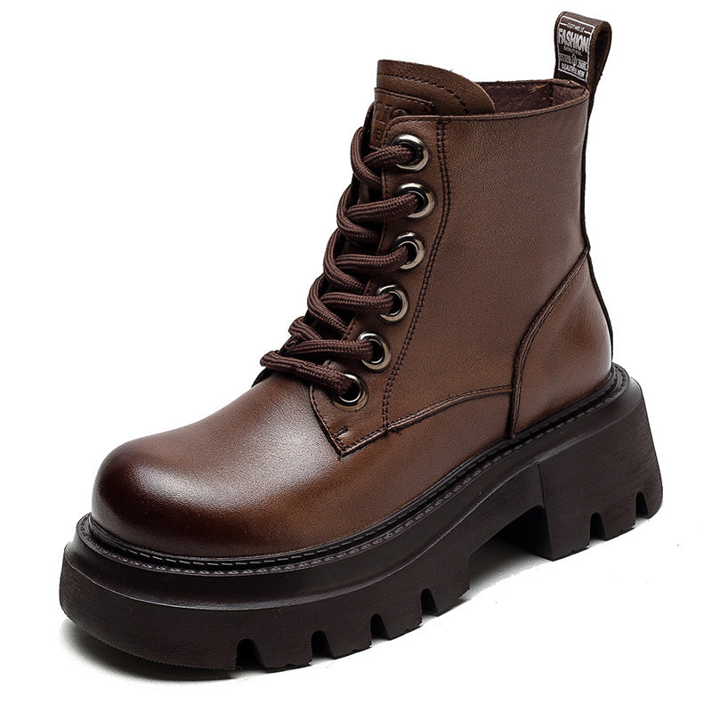 Women Retro Minimalist Classic Leather Lug Sole Boots-RAIIFY