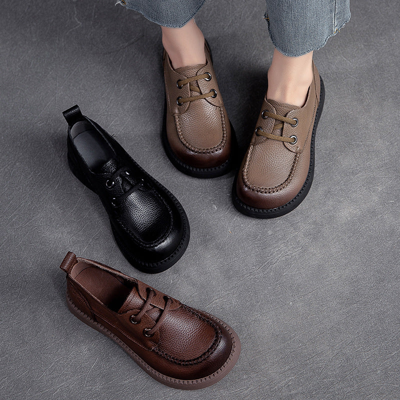 Women Retro Flat Leather Casual Shoes-RAIIFY
