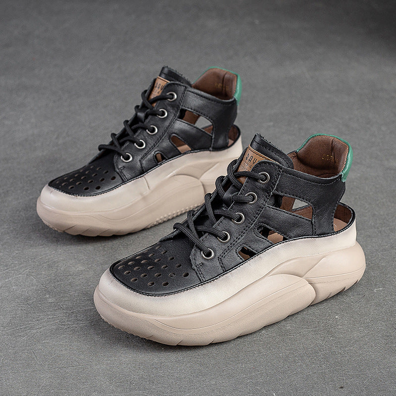 Women Summer Hollow Soft Leather Ankle Boots-RAIIFY