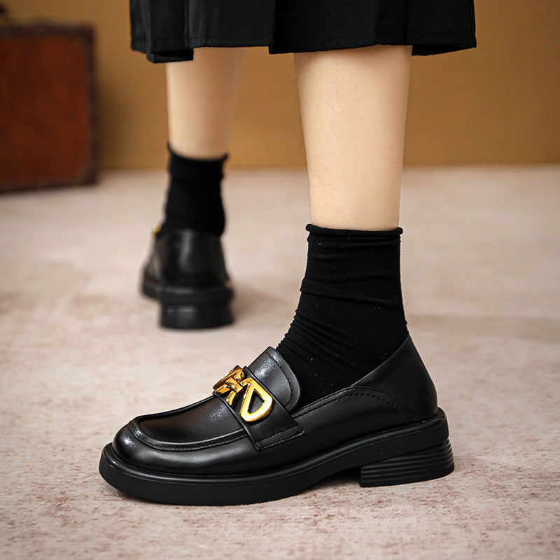 Women Retro Cowhide Thick Soled Loafers-RAIIFY