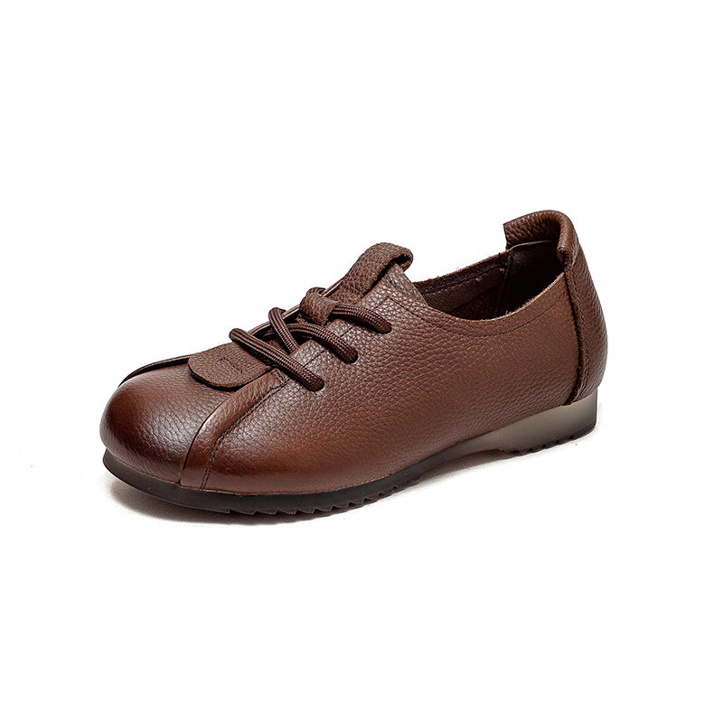 Women Retro Soft Leather Flat Casual Shoes-RAIIFY