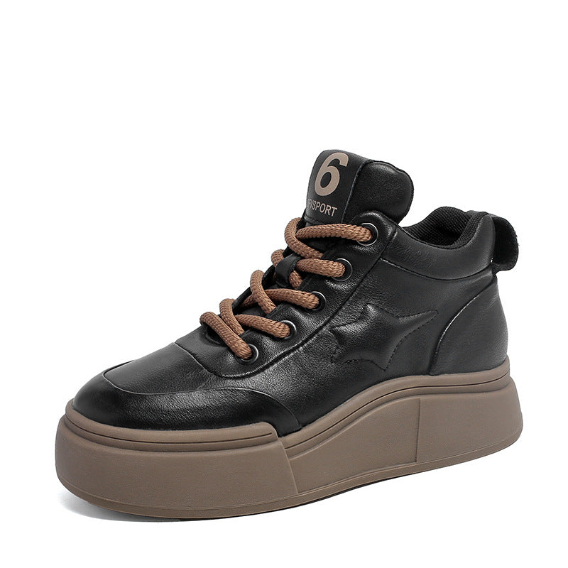 Women Retro Leather Thick Soled Ankle Boots-RAIIFY