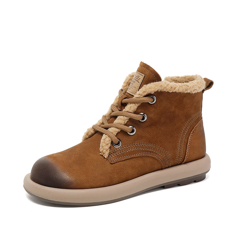 Women Winter Retro Nubuck Leather Flat Winter Boots-RAIIFY