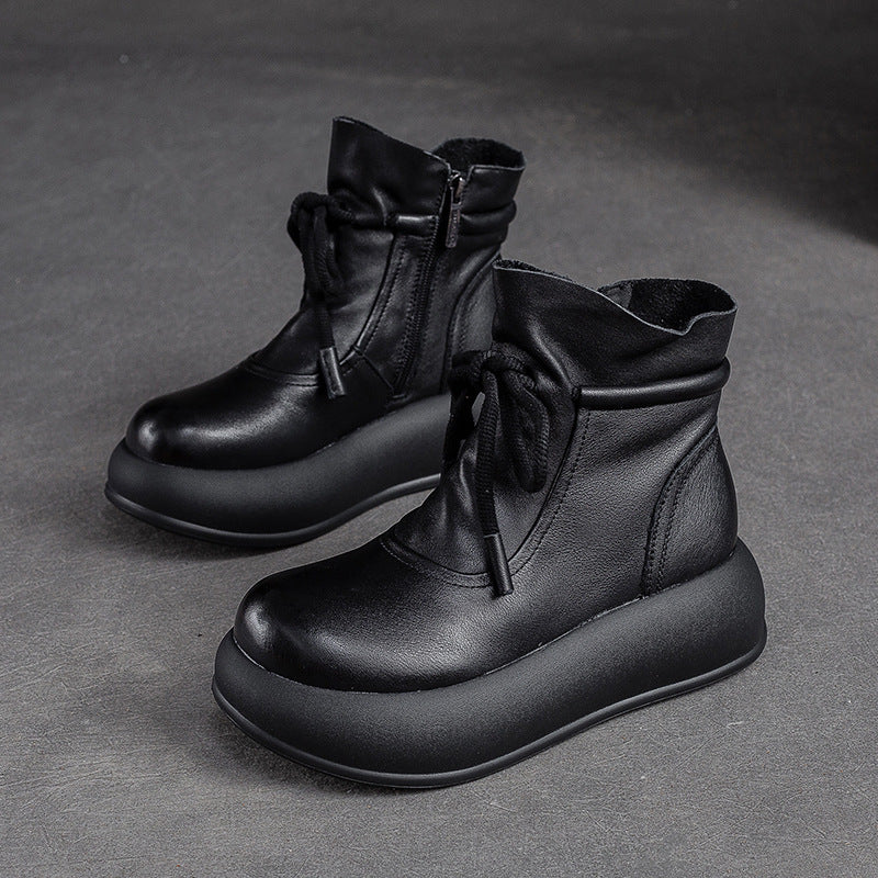 Women Retro Minimalist Casual Leather Platform Boots-RAIIFY