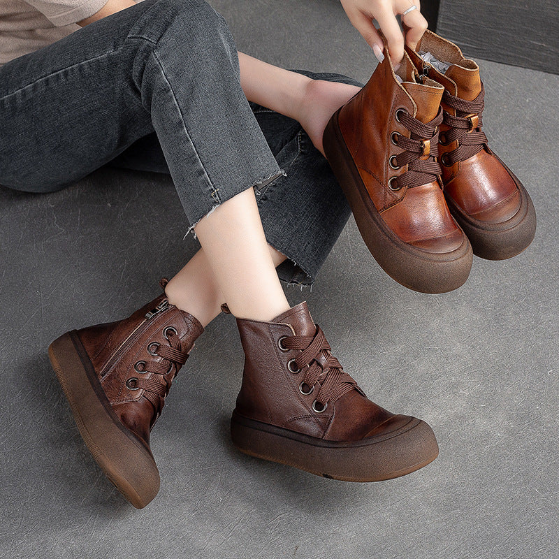 Women Autumn New Trendy Retro Leather Boots-RAIIFY