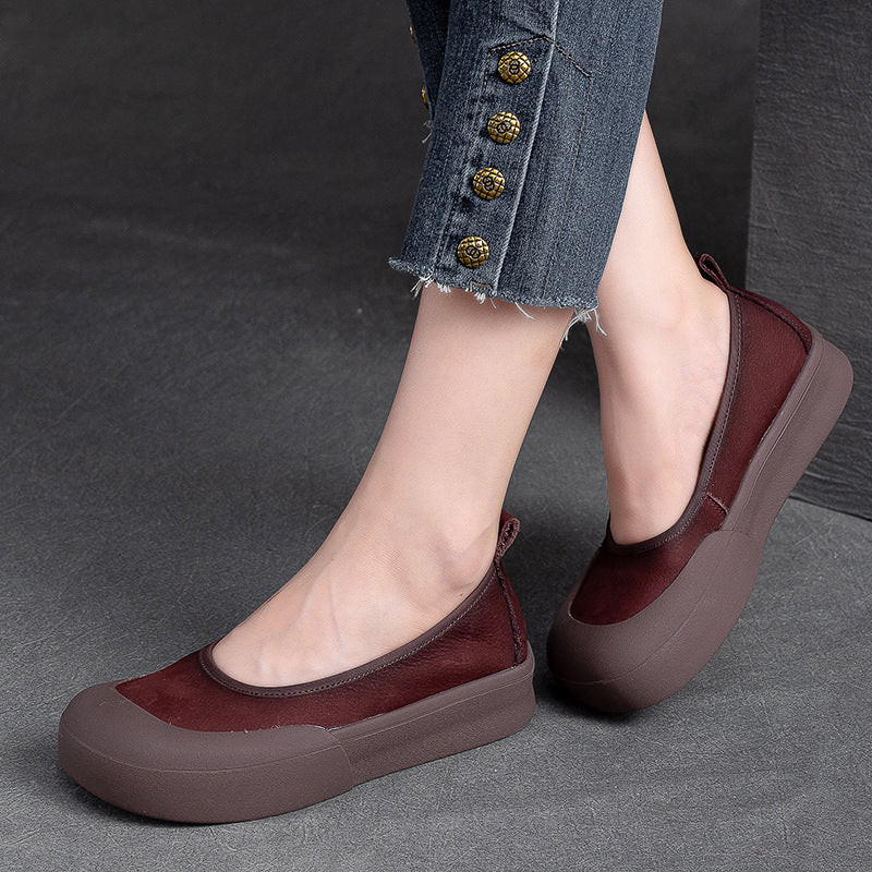 Women Retro Leather Soft Flats Shoes-RAIIFY