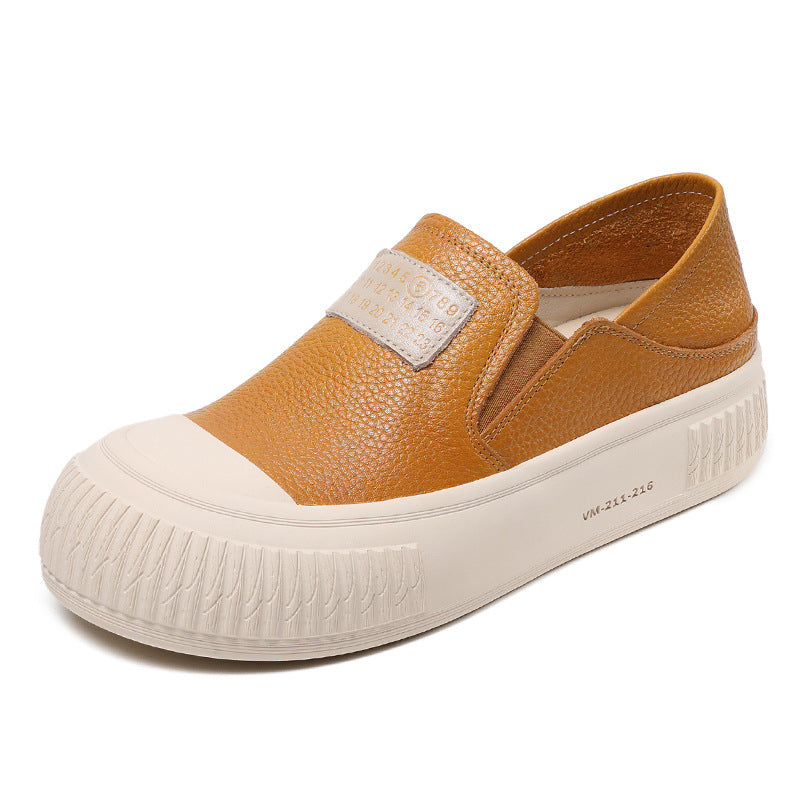 Women Minimalist Leather Thick Soled Flat Casual Shoes-RAIIFY