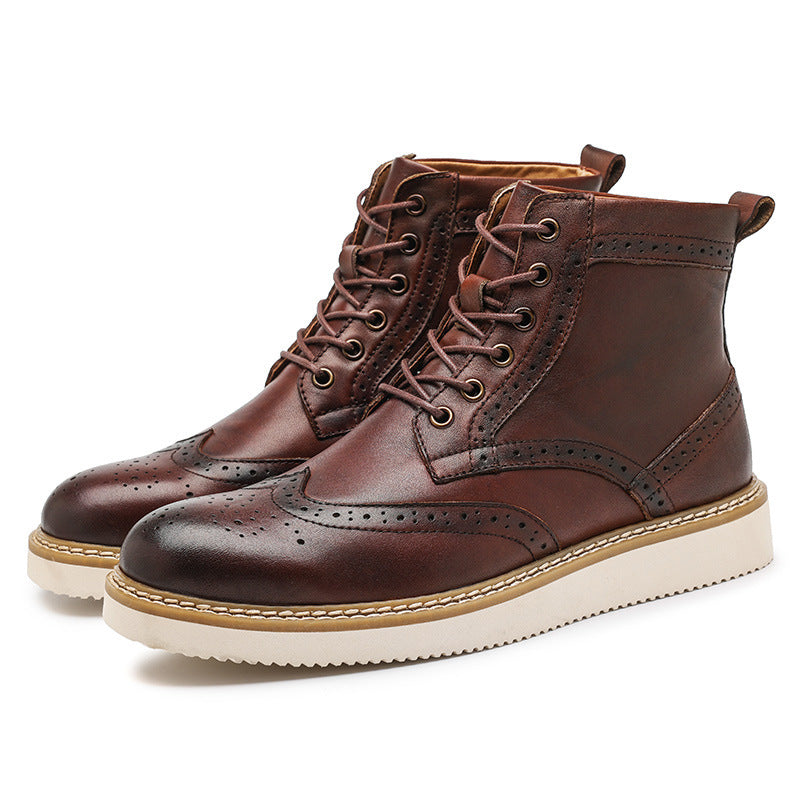 Men Retro Polished Carve Cowhide Leather Boots-RAIIFY
