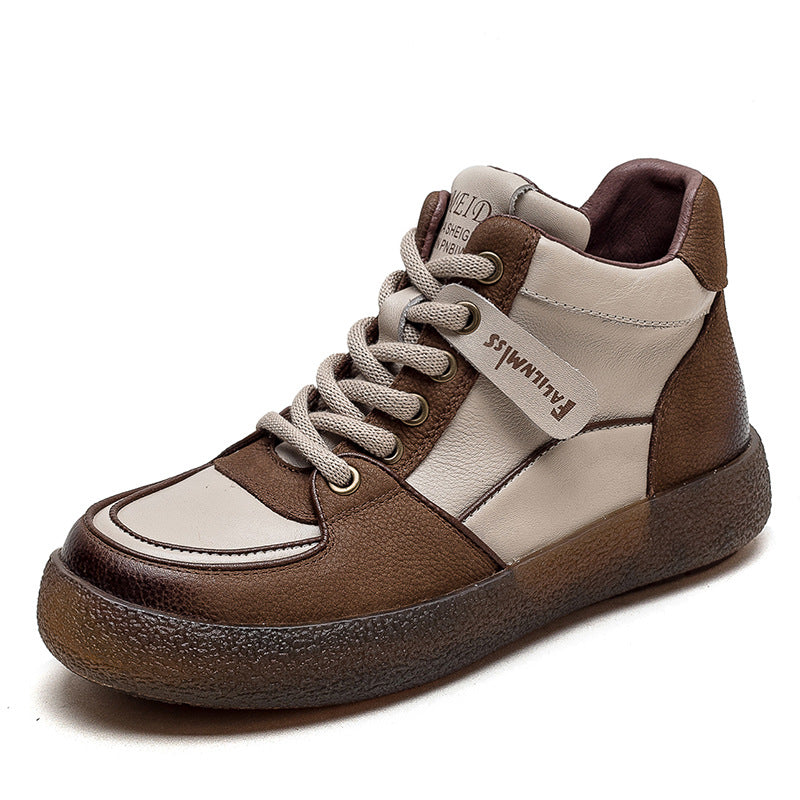 Women Retro Patchwork Leather Flat Casual Boots-RAIIFY