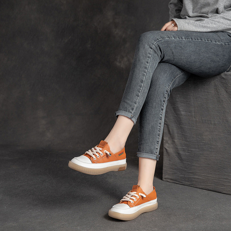 Women Stylish Leather Patchwork Flat Casual Shoes-RAIIFY