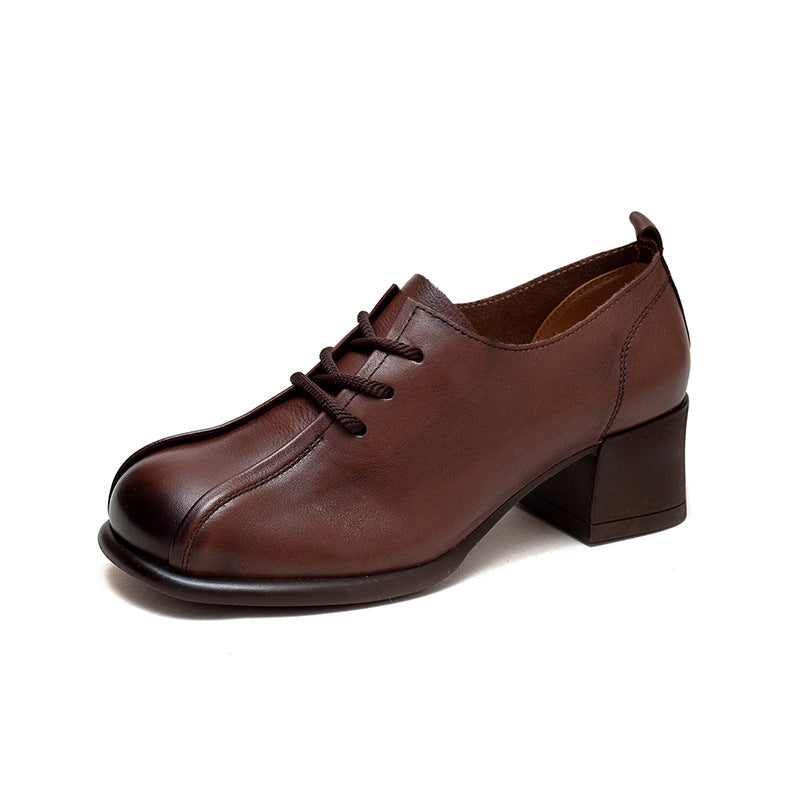 Women Soft Leather Minimalist Chunky Heel Casual Shoes-RAIIFY